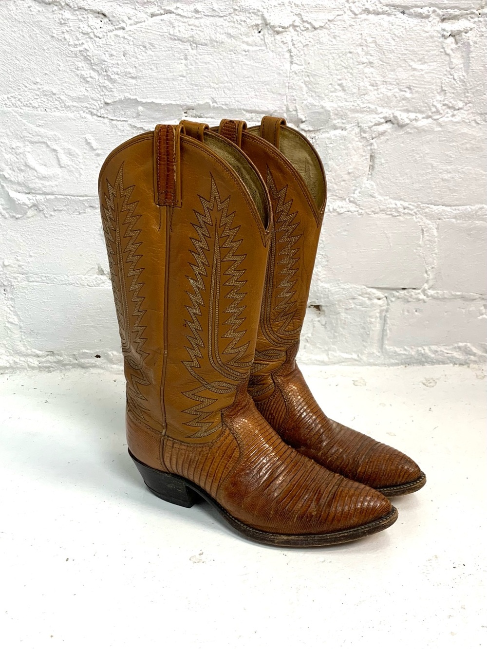 Dan Post Teju Lizard Skin Leather Cowboy Boots Men Size 8 Western